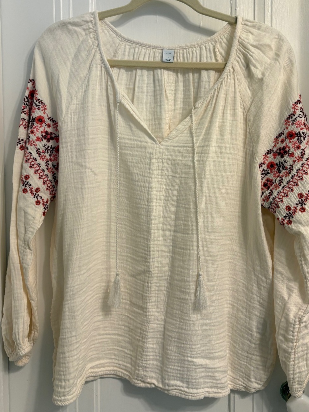 Old Navy® (Size L) Embroidered Tie-Neck Boho Blouse